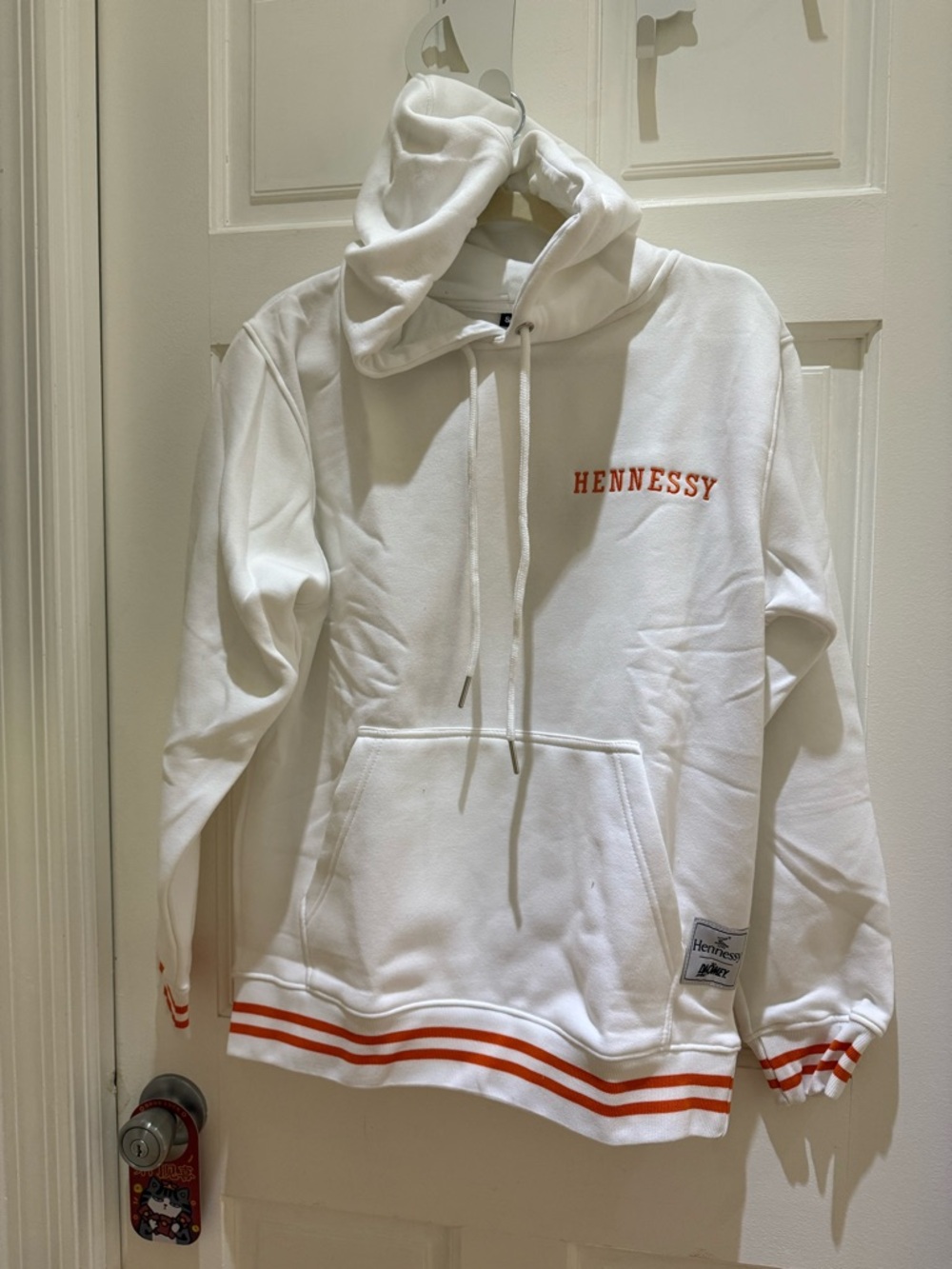 Hennessy White Pullover Hoodie with Orange Accents
